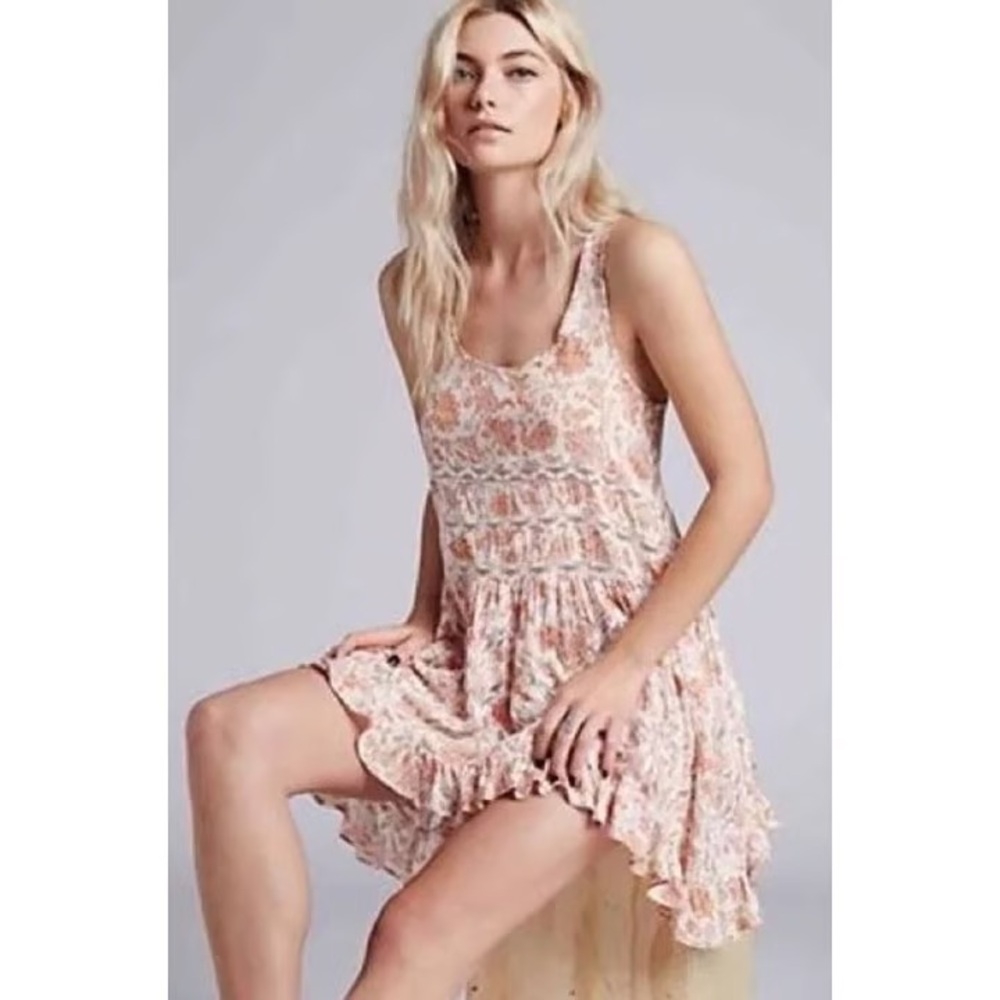 Intimately Free People Trapeze Tunic Mini Slip Dress Ruffled Hem Pink Small - Picture 2 of 5